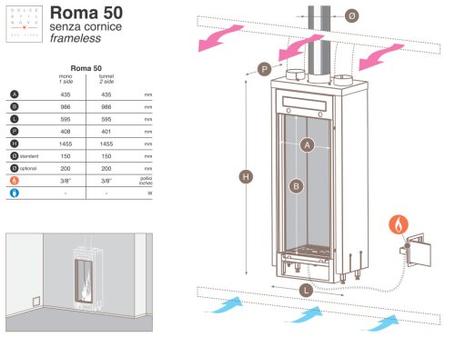 Italkero gas fireplace Roma 50 ahmenlos