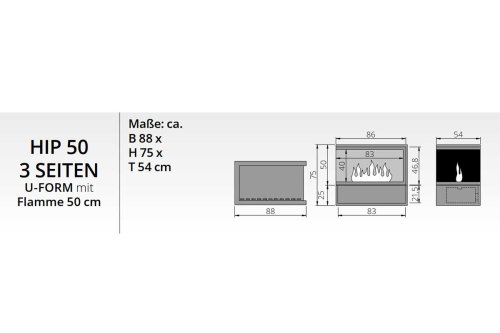 Preview: The Flame electric fireplace Hip 50 3 sides U