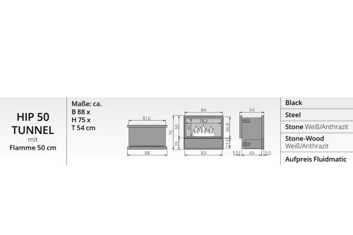 Preview: The Flame electric fireplace Hip 50 Tunnel