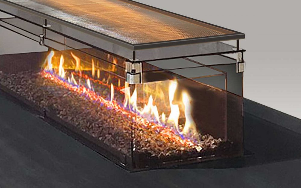 gas fire table Lounge double glass and mesh