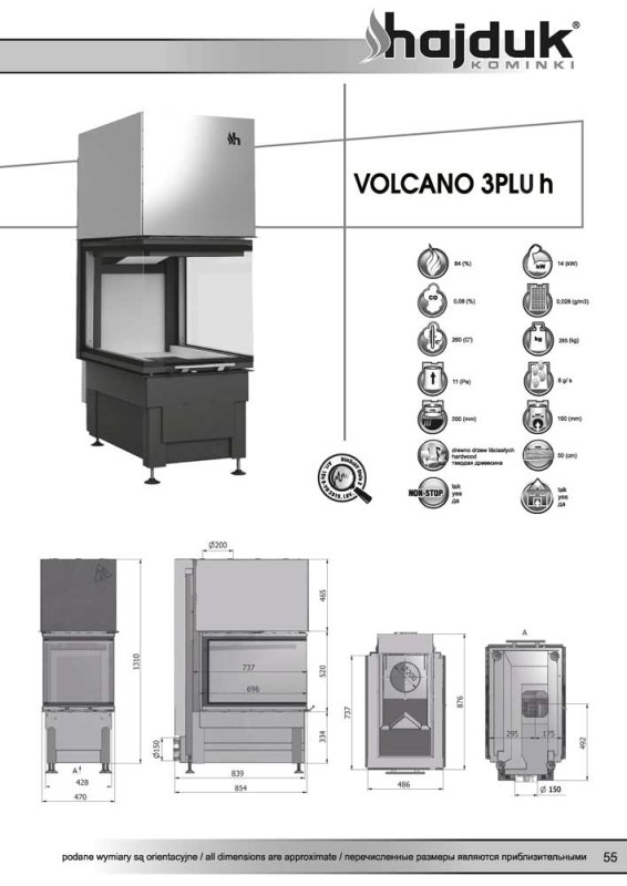 Hajduk Kamineinsatz Volcano 3 PLUh