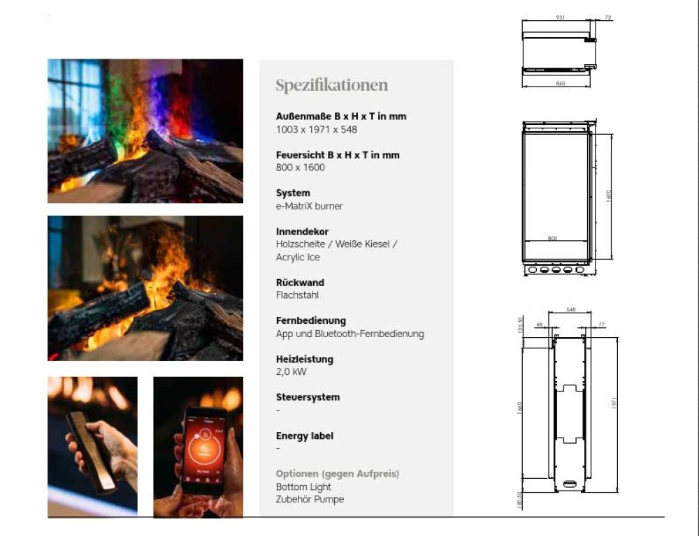 Electric Fireplace Faber e-MatriX 800/1600 ST Vertical