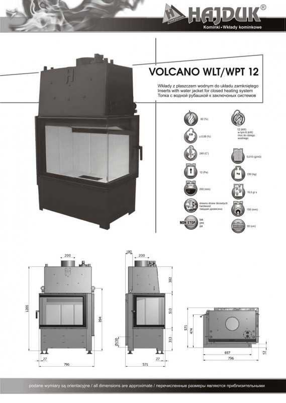 Hajduk fireplace Volcano WPT 12
