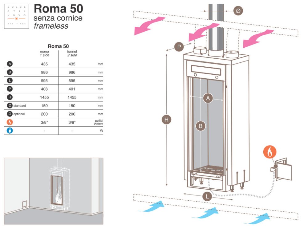 Italkero gas fireplace Roma 50 ahmenlos