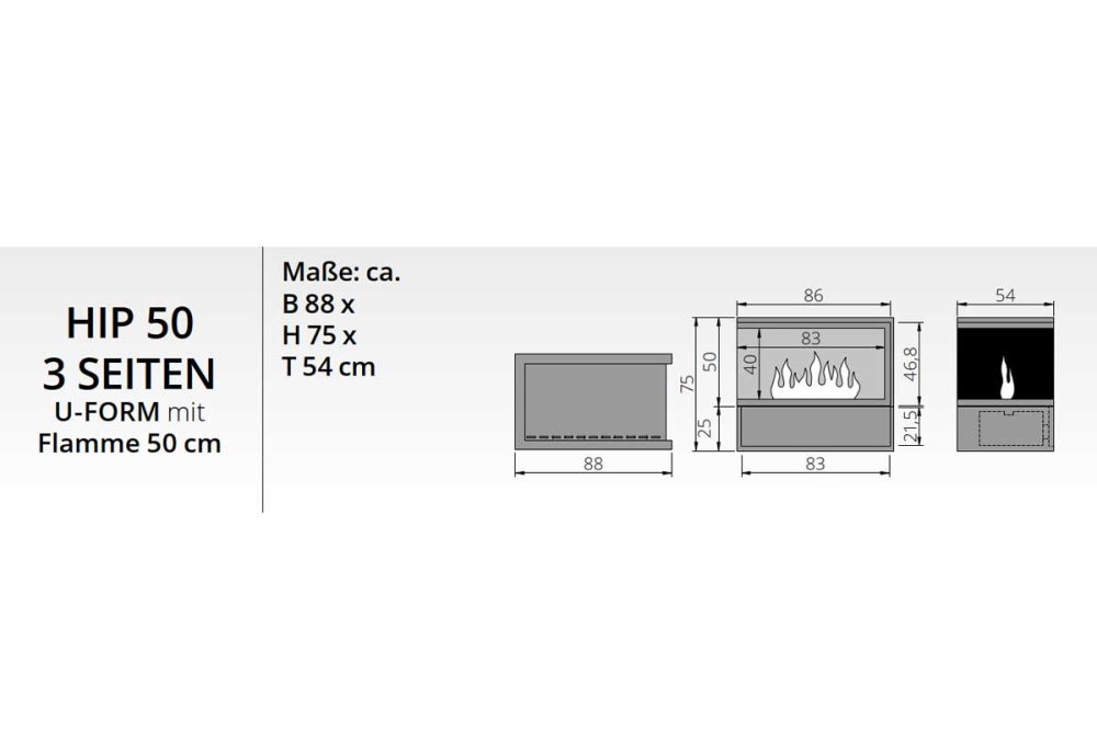The Flame electric fireplace Hip 50 3 sides U